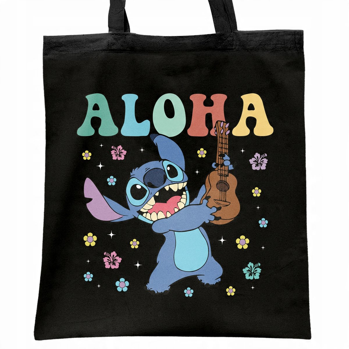 Torba bawełniana czarna na zakupy Stitch Lilo i Stich Dla Fanów