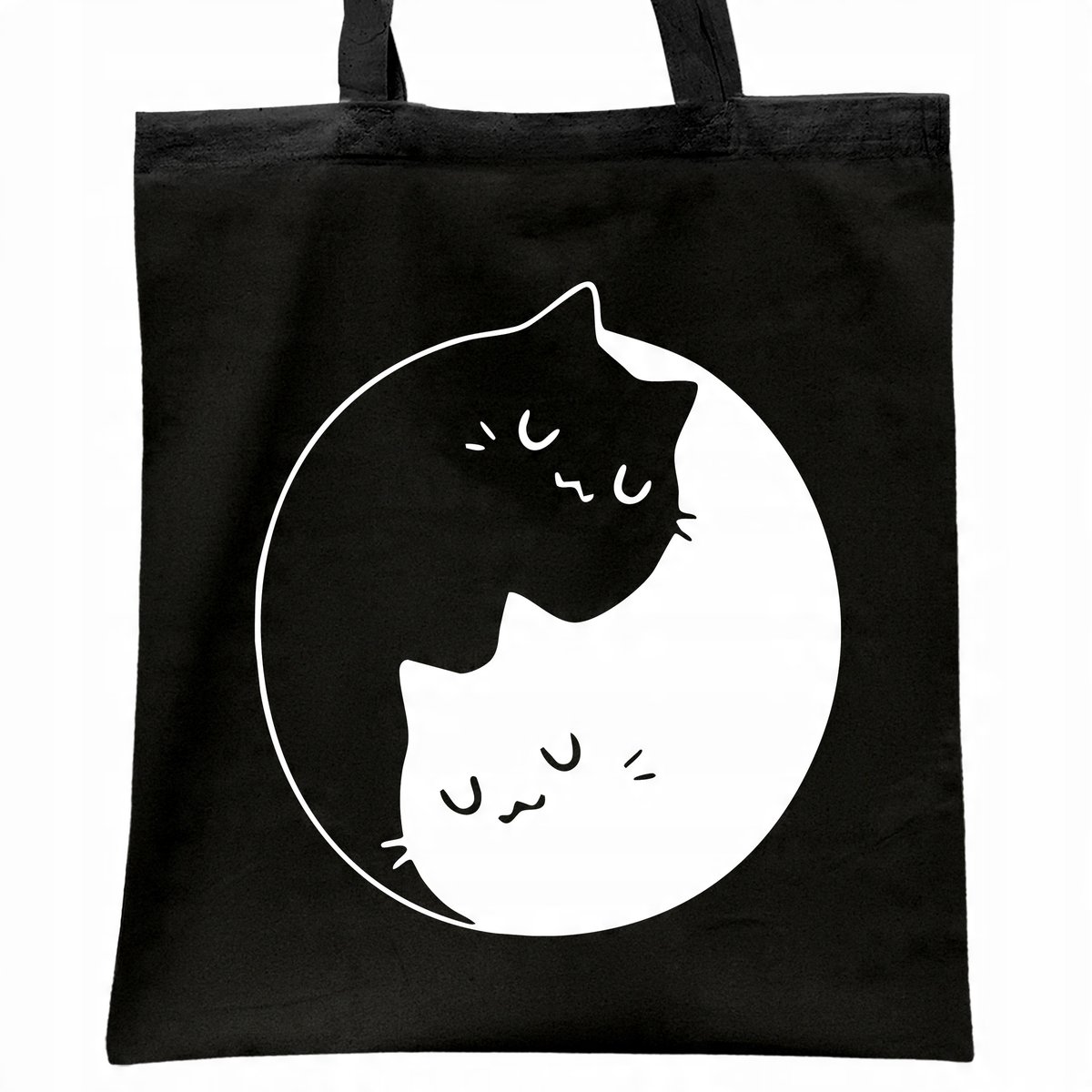 Torba bawełniana czarna na zakupy Koty Yin Yang Dla Kociary