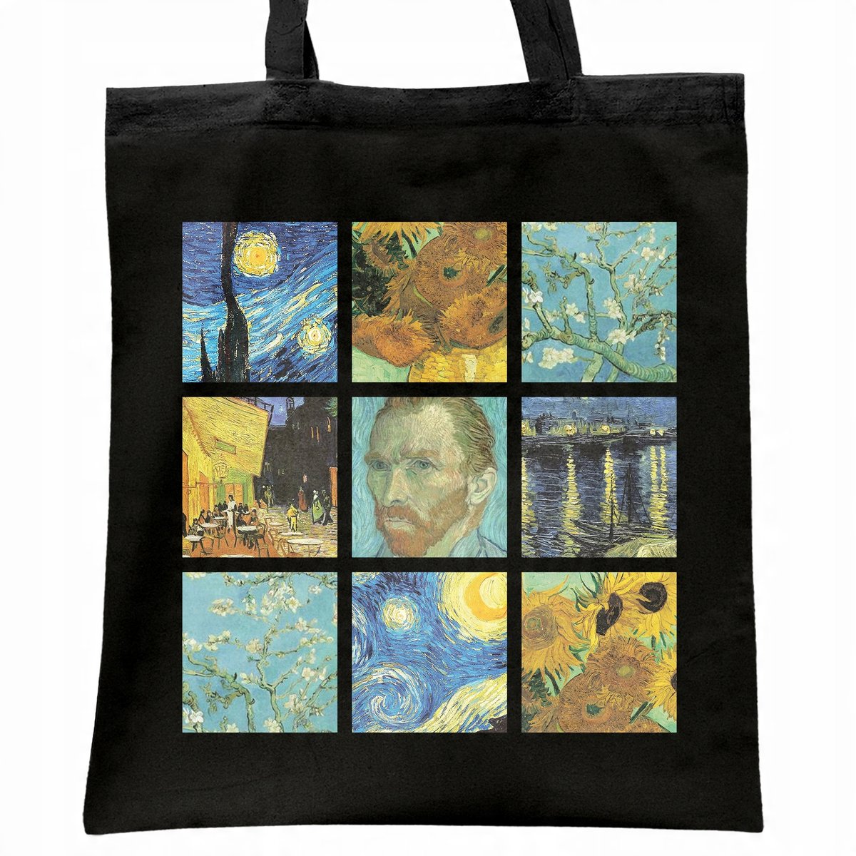 Torba bawełniana czarna na zakupy Van Gogh Sztuka Obrazy Kolaż Prezent