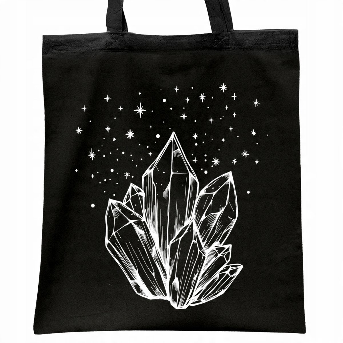 Torba bawełniana czarna na zakupy Kryształy Magia Motyw Minerałów