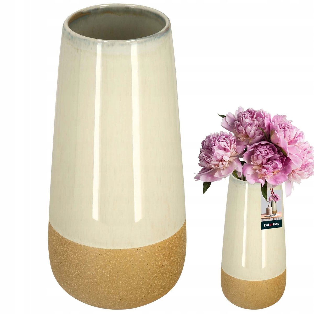 WAZON CERAMICZNY WYSOKI 27X13 KREMOWY POMARAŃCZOWY OZDOBNY HANDMADE VINTAGE