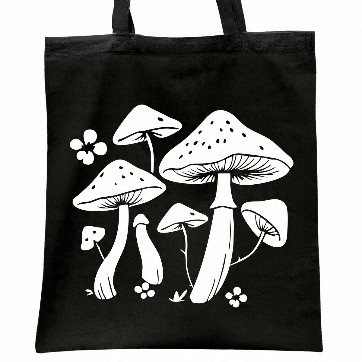Torba bawełniana czarna na zakupy Grzyby Przyroda