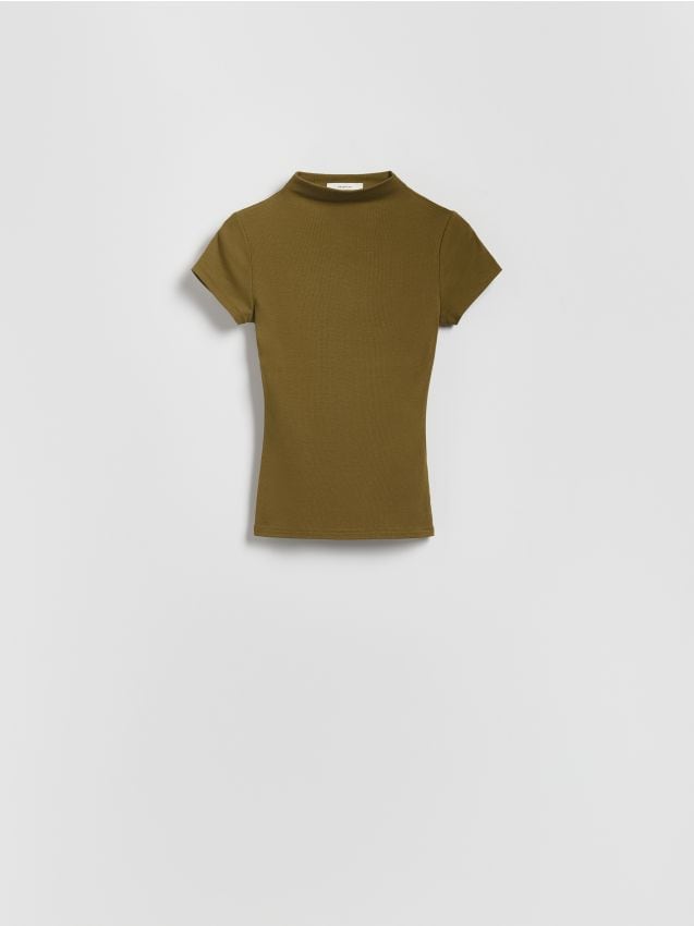 Reserved - T-shirt slim fit z wiskozą - oliwkowy