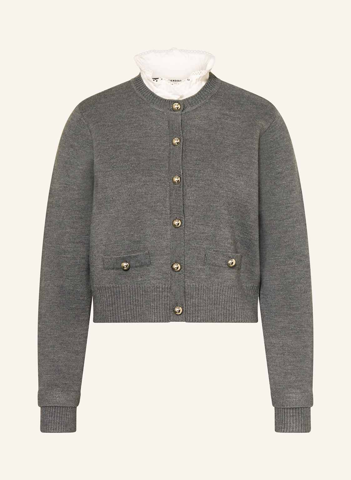 Sandro Kardigan Z Odpinanym Kołnierzem grau