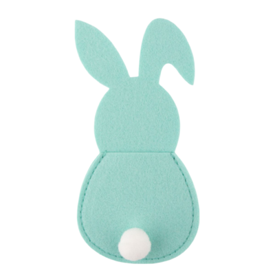 Komplet etui filcowe na sztućce zając 15 x 7,4 cm niebieski 4 sztuki