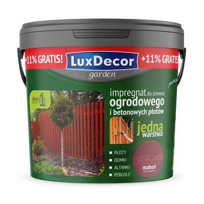 LuxDecor Impregnat do drewna ogrodowego i betonowych płotów mahoń 4,5 l + 11% GRATIS