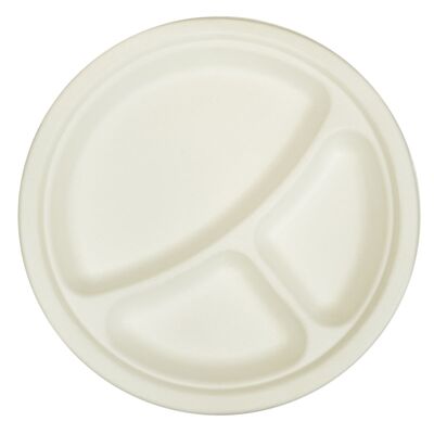 Talerz trójdzielny biodegradowalny z trzciny cukrowej 23 cm 6 sztuk