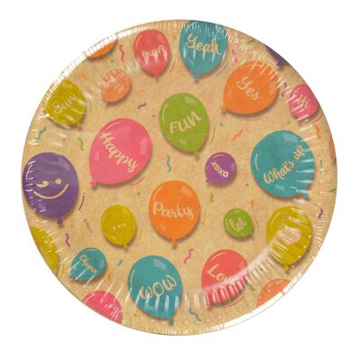 Talerz papierowy Kraft Balloons 12 sztuk