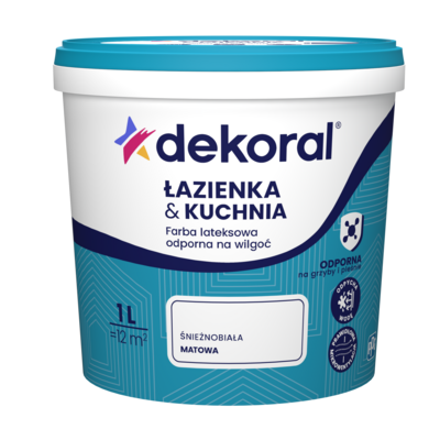 Dekoral Farba lateksowa odporna na wilgoć ŁAZIENKA KUCHNIA Śnieżnobiała 1 l