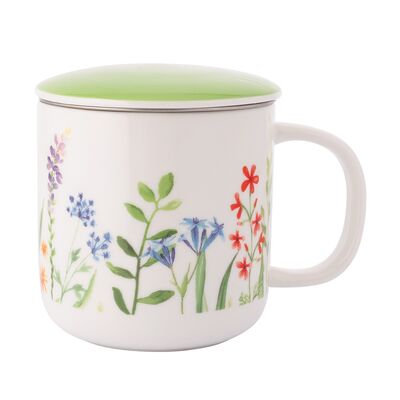 Kubek porcelanowy z zaparzaczem i pokrywką Przebudzenie natury 380 ml wielokolorowy