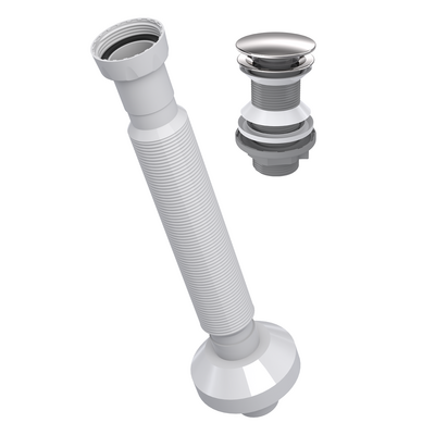 Syfon umywalkowy Universal spust klik-klak bez przelewu, czyszczony z góry, duży grzybek nierdzewny