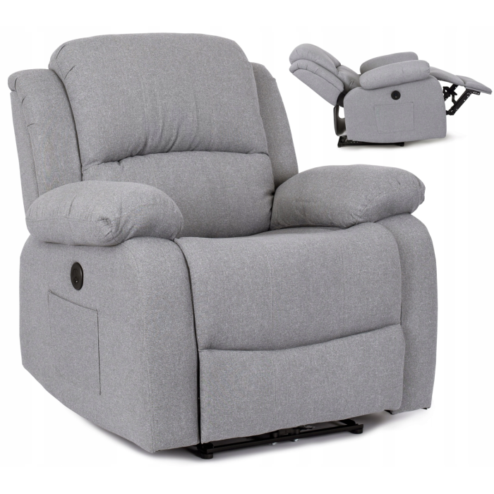 Fotel Masujący BONO 2 Elektryczny Rozkładany z Podnóżkiem Szary Nowoczesny