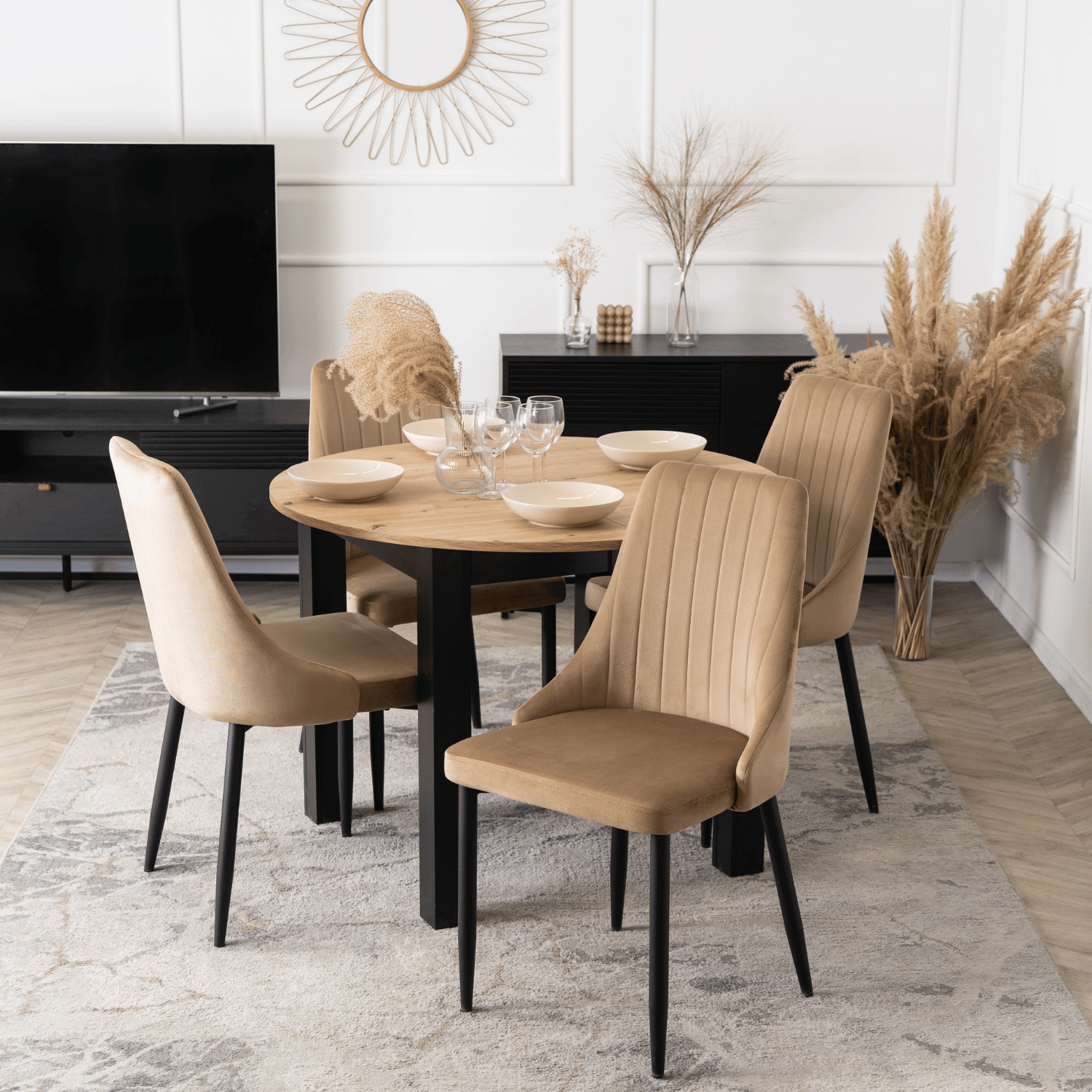 Zestaw 4x Krzesło Tapicerowane do Jadalni BARI Beżowe Welurowe Nowoczesne