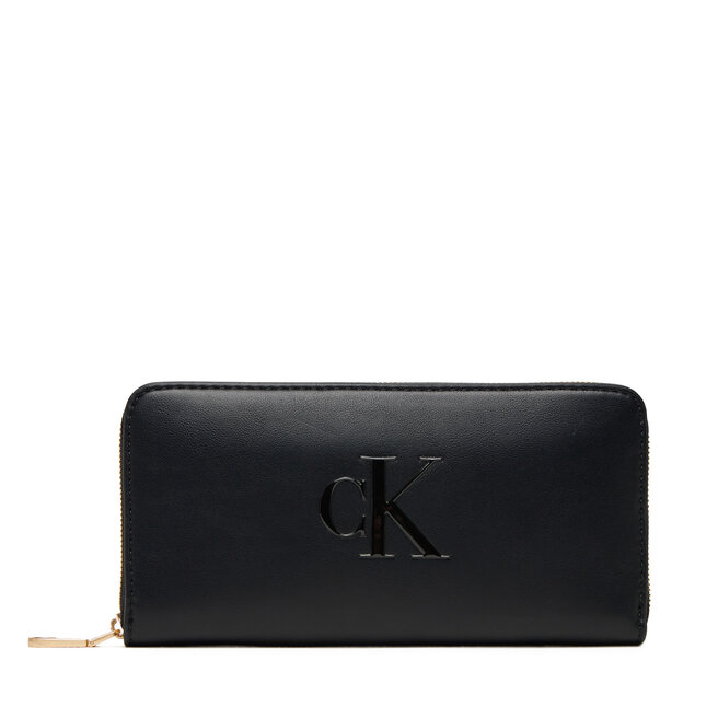 Duży Portfel Damski Calvin Klein Bold Ck Long Zip Around LV04F1077G Czarny
