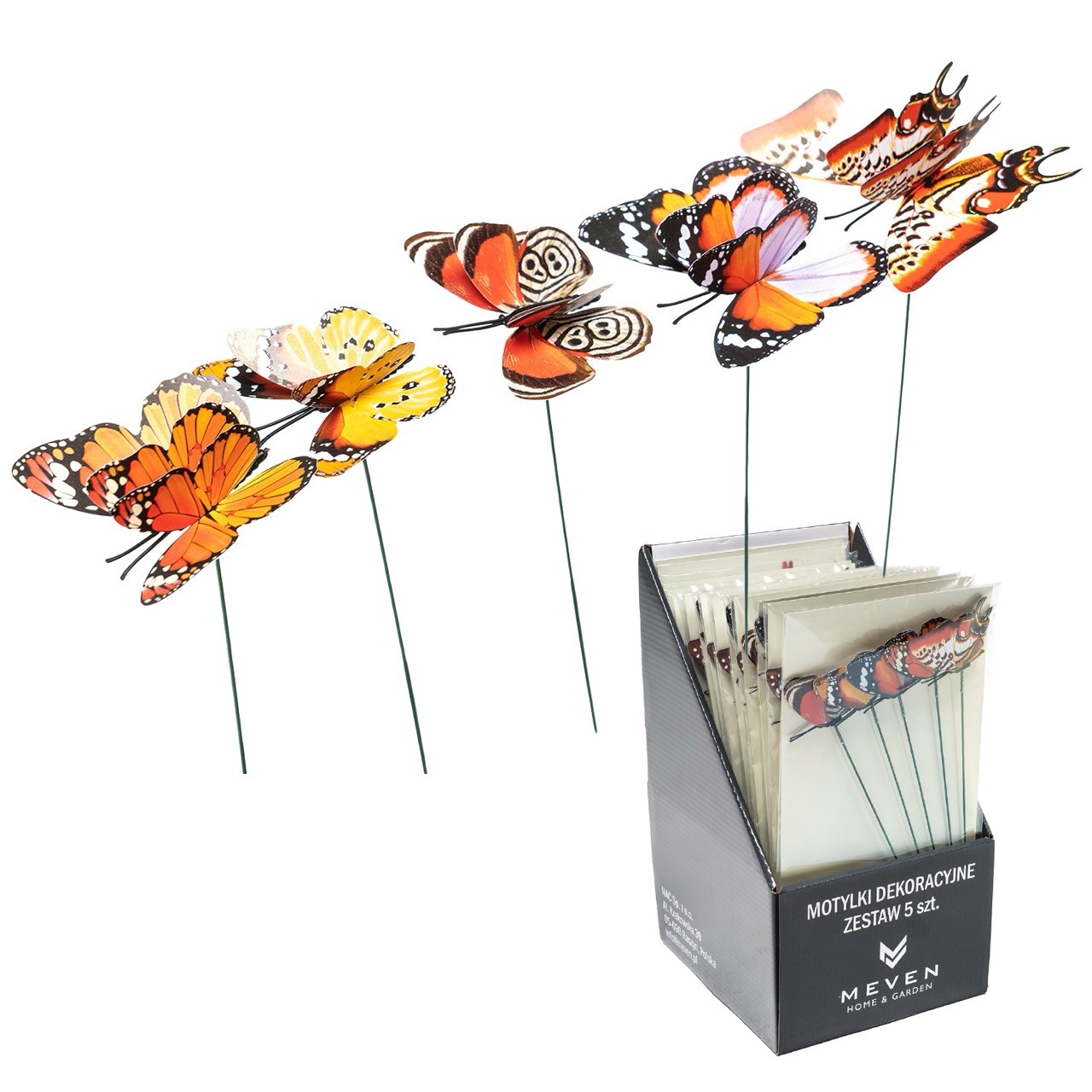 Dekoracyjne motyle świecące w ciemności do ogrodu naturalne Meven 5 szt.