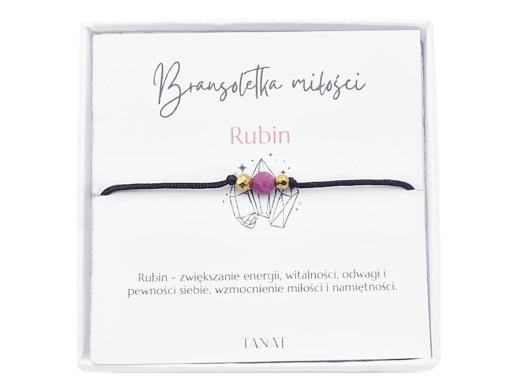 Czarna bransoletka Miłości sznurkowa regulowana - rubin