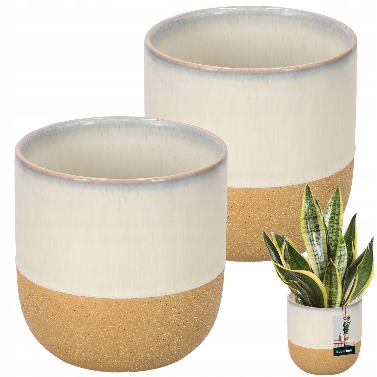 ZESTAW 2X DONICA DONICZKA OSŁONKA 13CM KREMOWA POMARAŃCZOWA CERAMIKA KWIATY