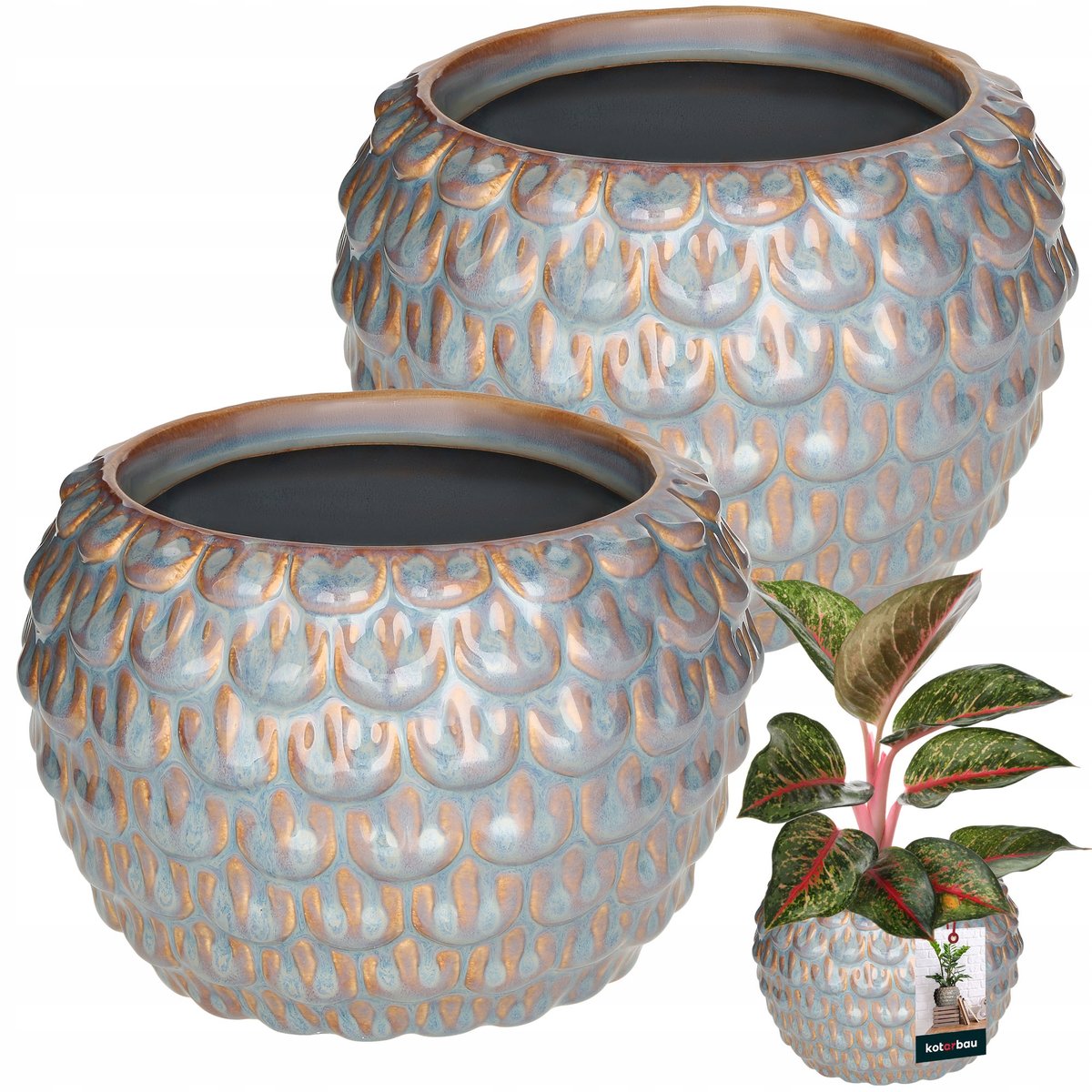 ZESTAW 2X DONICA DONICZKA OSŁONKA 17CM ARTYSTYCZNA SZARA CERAMIKA NA KWIATY