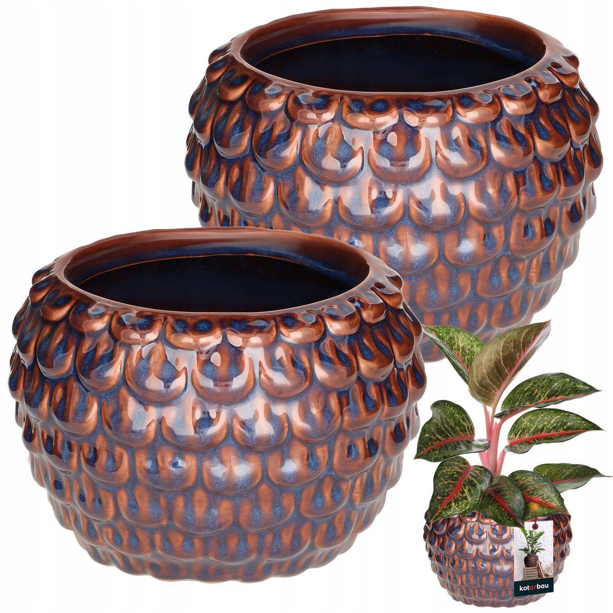 ZESTAW 2X DONICA DONICZKA OSŁONKA 17 CM ARTYSTYCZNA BRĄZOWA CERAMIKA KWIATY