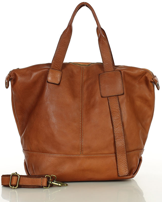 Duża torba shopper A4 z miękkiej włoskiej skóry Marco Mazzini camel
