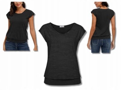 Tshirt Koszulka Damska W Paski Czarno- Biała z Okrągłym Dekoltem r. L