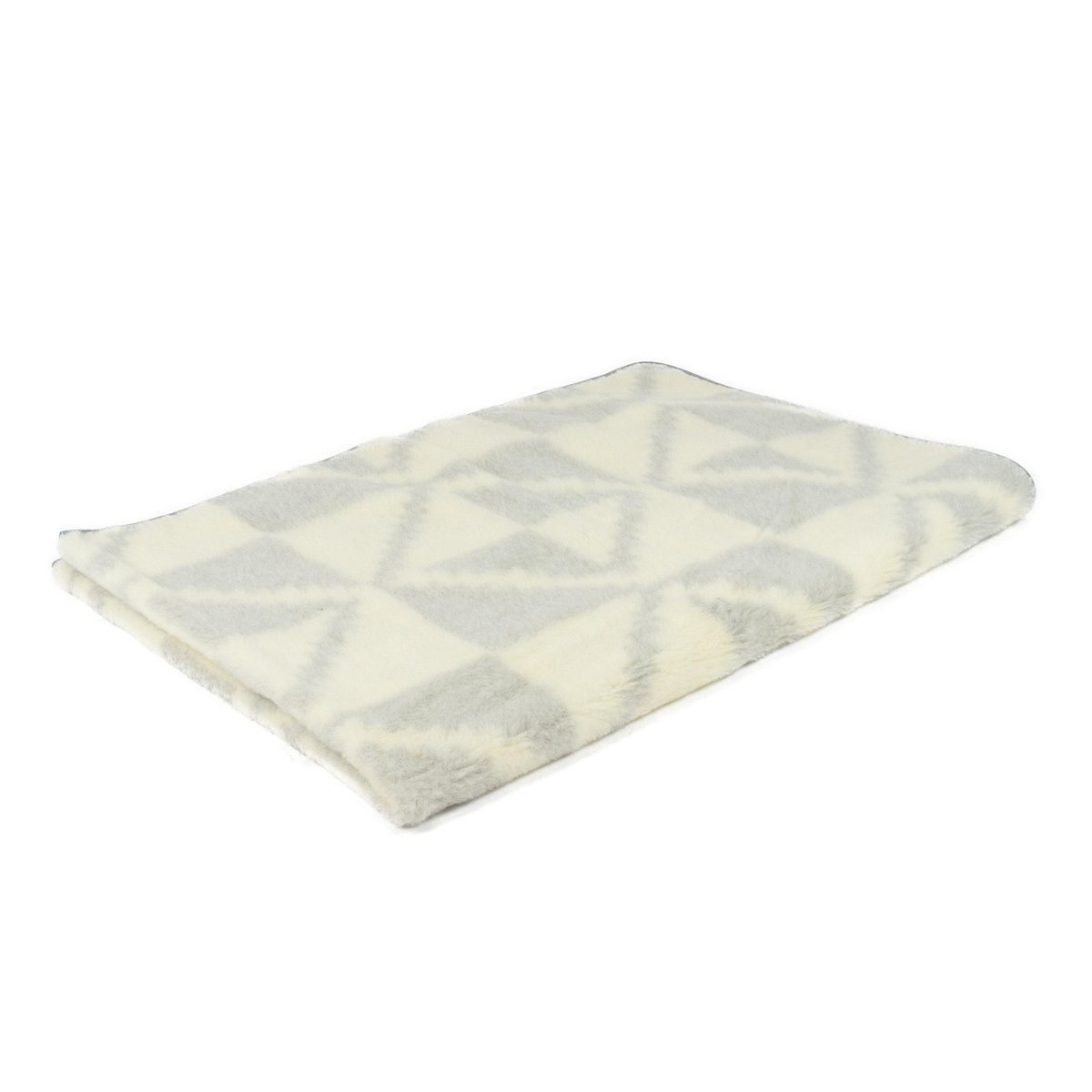 Koc wełniany merynos 200x200 Alpaca Gaba szary kremowy trójkaty Wyroby rehabilitacyjne i rozgrzewające