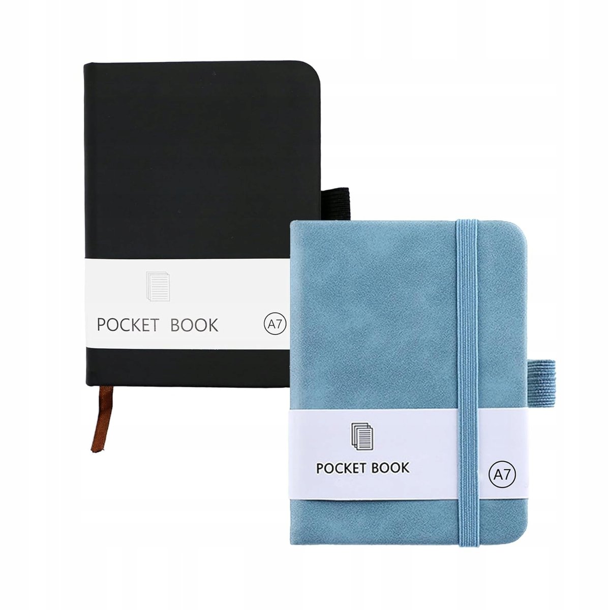 NOTATNIK A7 KIESZONKOWY X2 CZARNY NOTES NIEBIESKI NOTES UCHWYT NA DŁUGOPIS