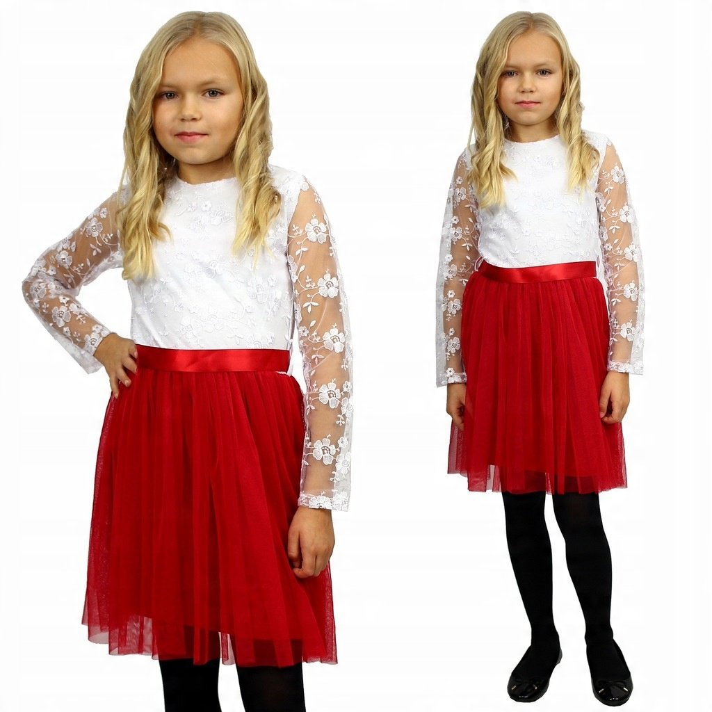 ELEGANCKA Sukienka TIULOWA Haft CZERWONA 146