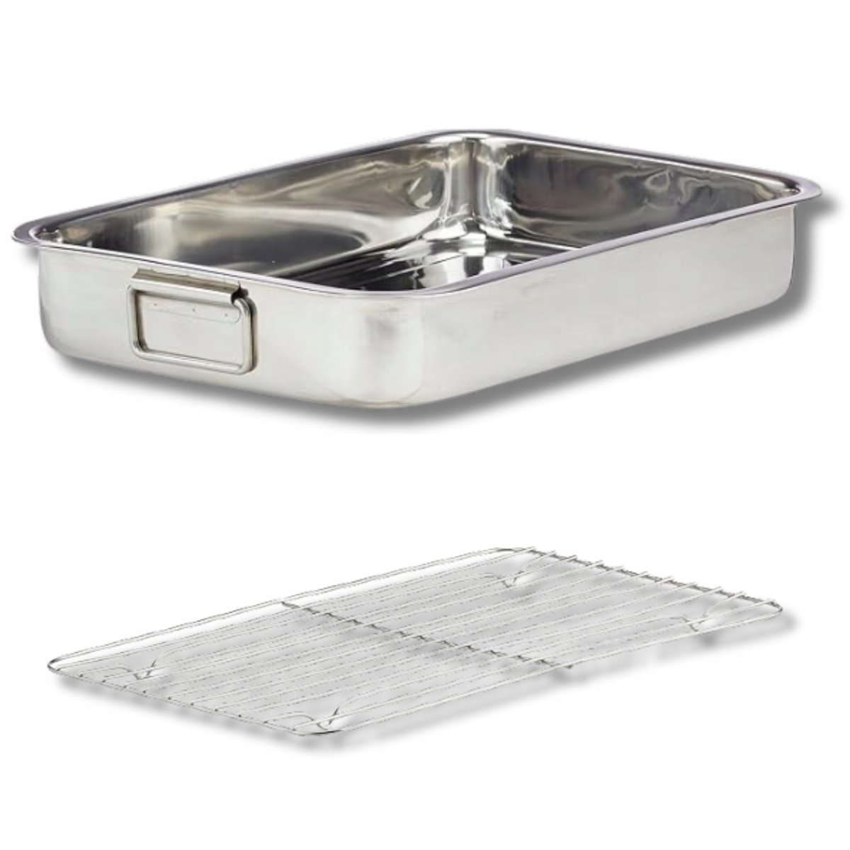 Naczynie do Pieczenia Z Uchwytami Plus Ruszt XL Stal Nierdzewna 43x31cm