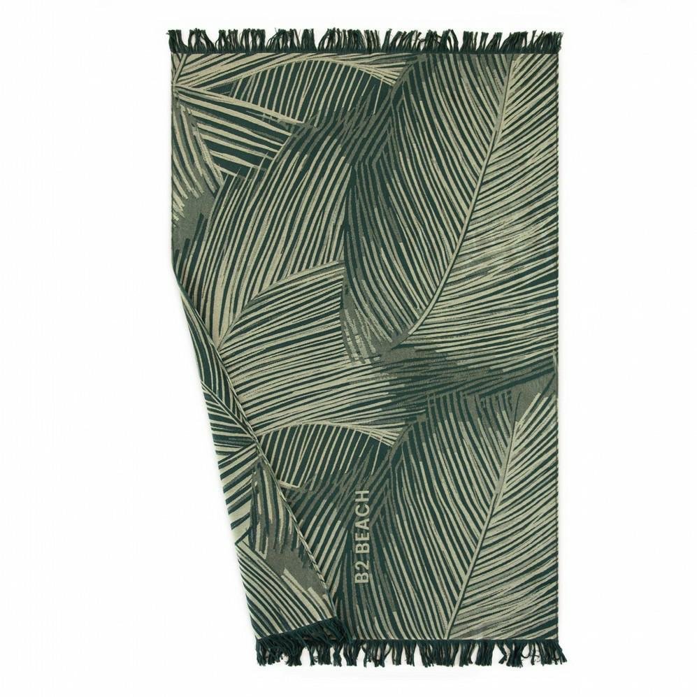 Ręcznik plażowy 100x160 Fouta Palms Green zielony z frędzlami 220g/m2 Zwoltex