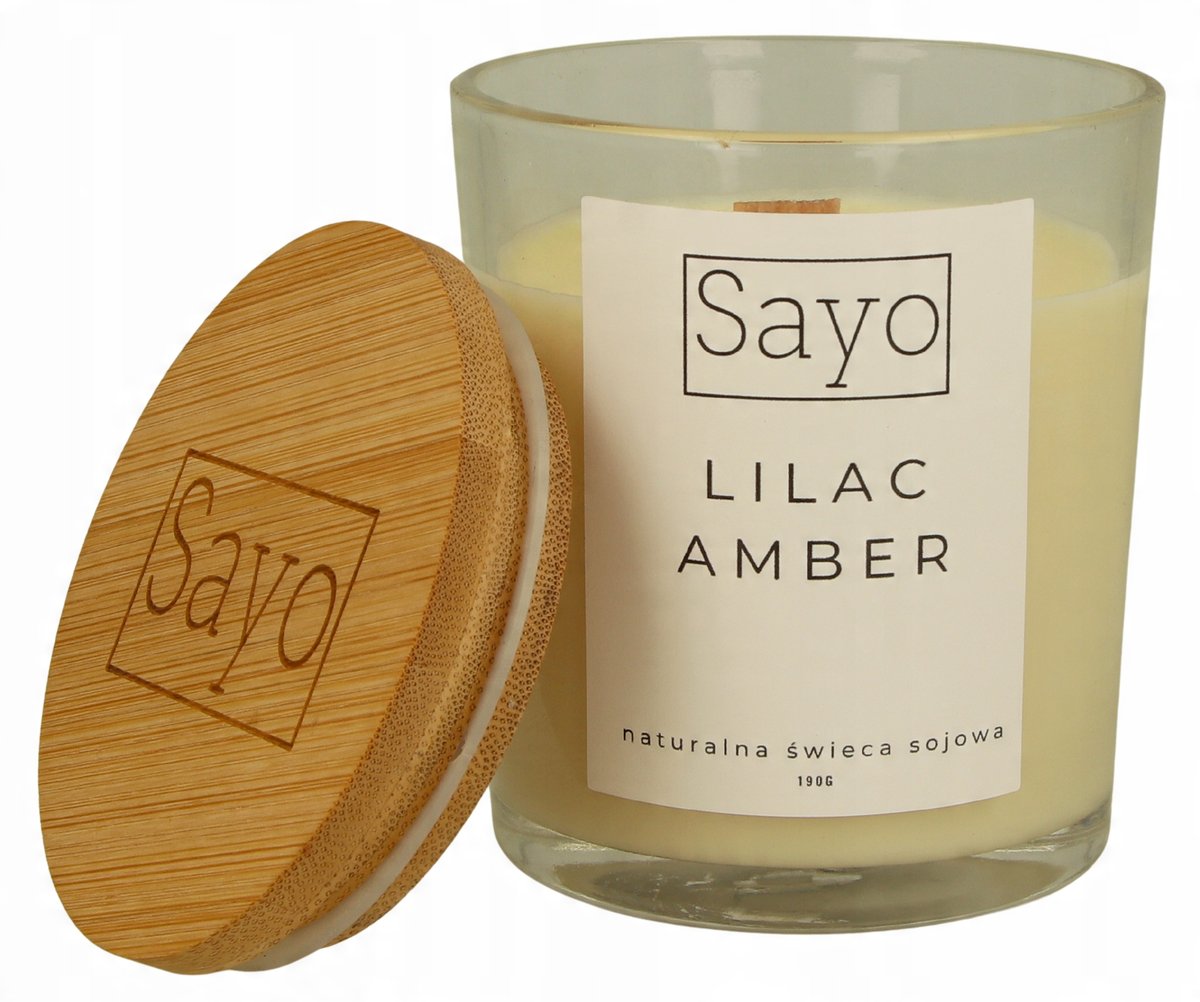 LILAC AMBER SOJOWA ŚWIECA SAYO ŚWIECZKA ZAPACHOWA KWIAT BZU I BURSZTYN 430G