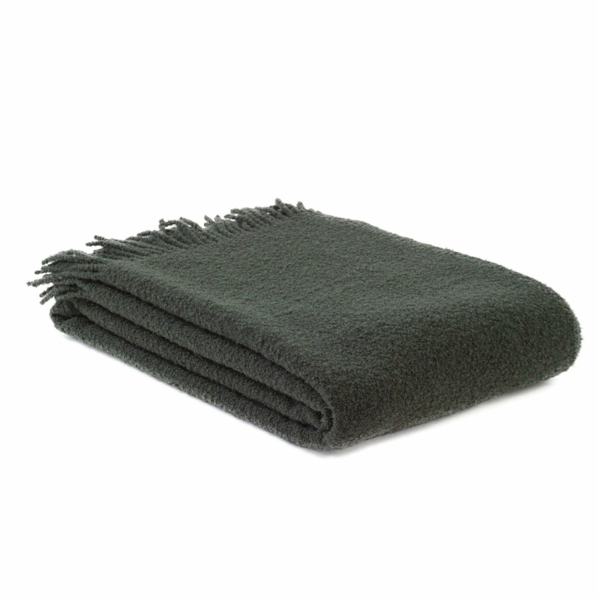 Koc wełniany merynos Buckle 140x200 zielony ciemny z frędzlami