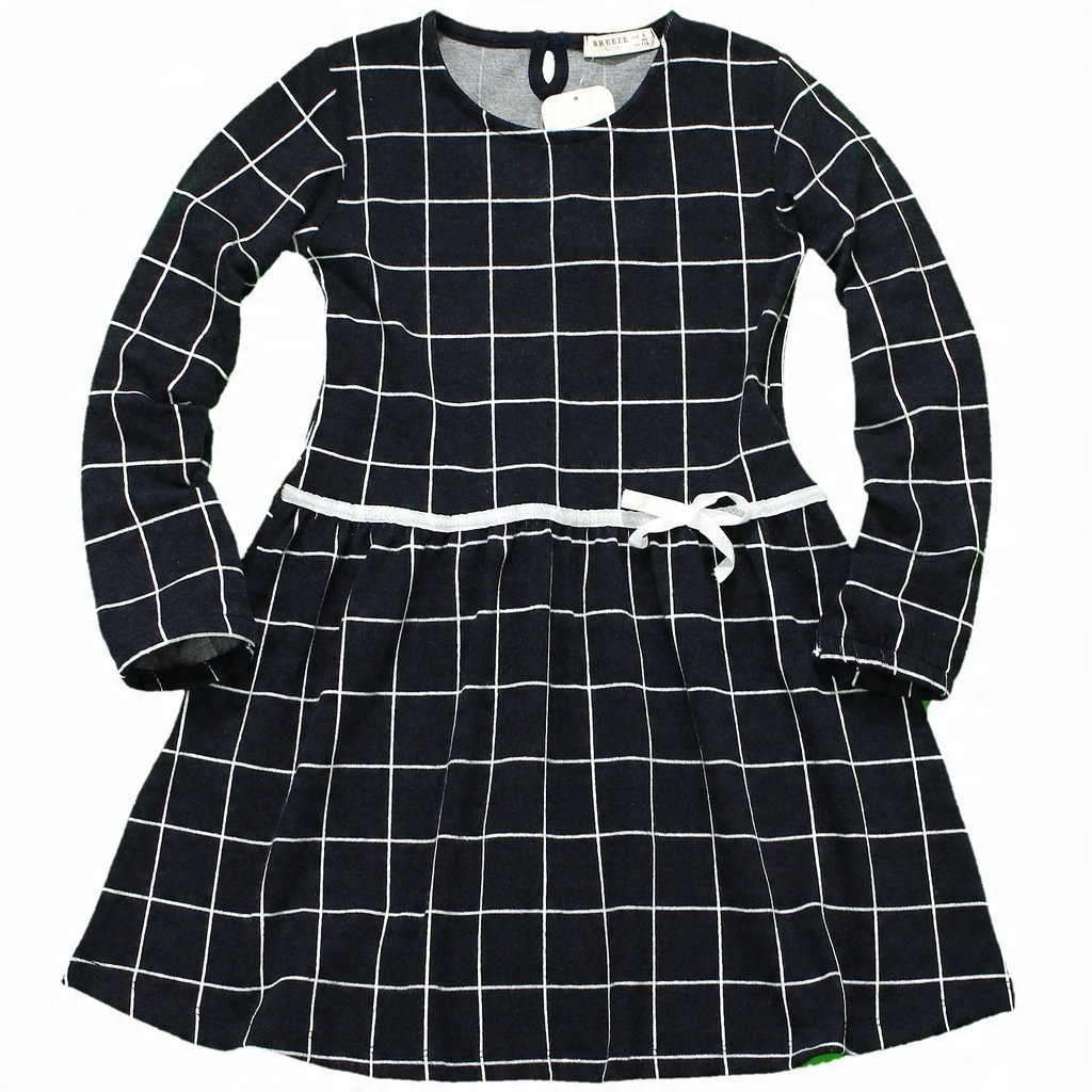 Sukienka W KRATKĘ Granat KOKARDKA BROKAT Rękaw 98