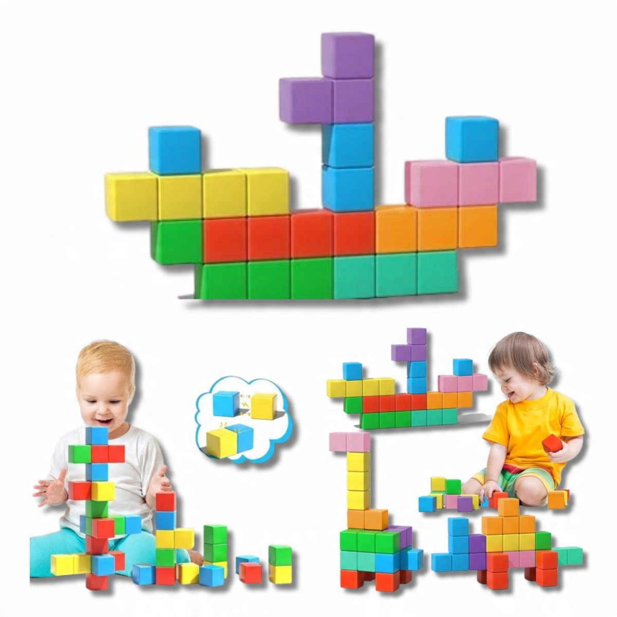 Klocki Magnetyczne Konstrukcyjne 3D Sensoryczny Zestaw Kreatywny 3+
