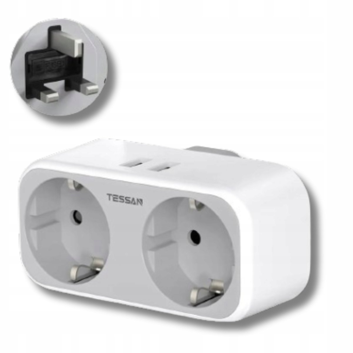 Przejsciowka Adapter Wtyczka Angielska Polska Uk Na Pl Podwojne Gniazdo USB