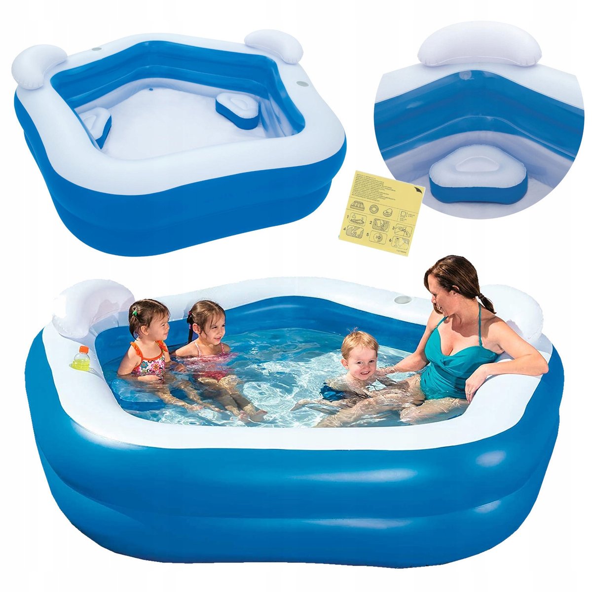 Bestway Basen Dmuchany Dla Dzieci Ogrodowy Leżak Wodny Siedzenie Oparcie