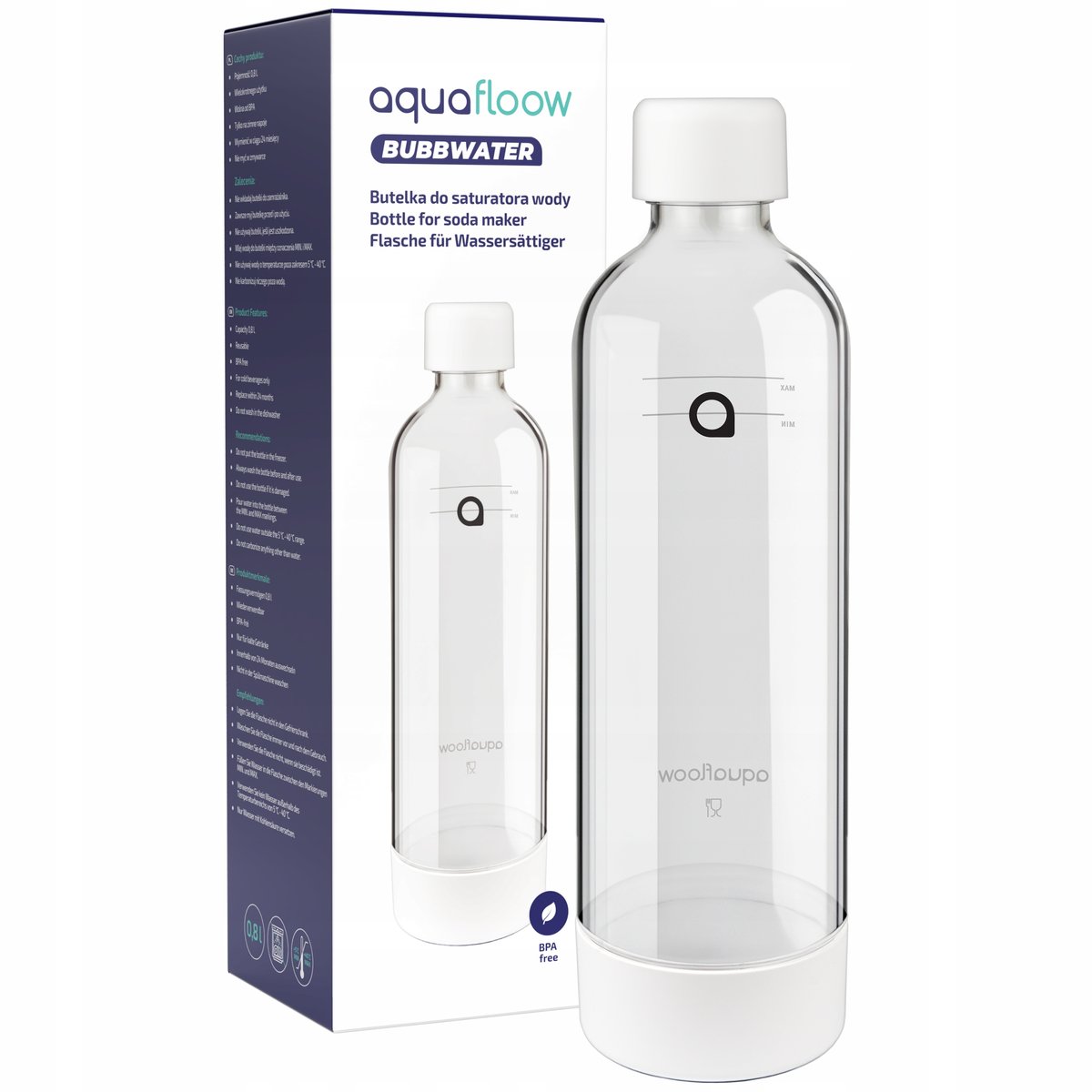 Butelka do saturatora do wody AquaFloow Bubbwater 0,8l kolor biały BPA FREE