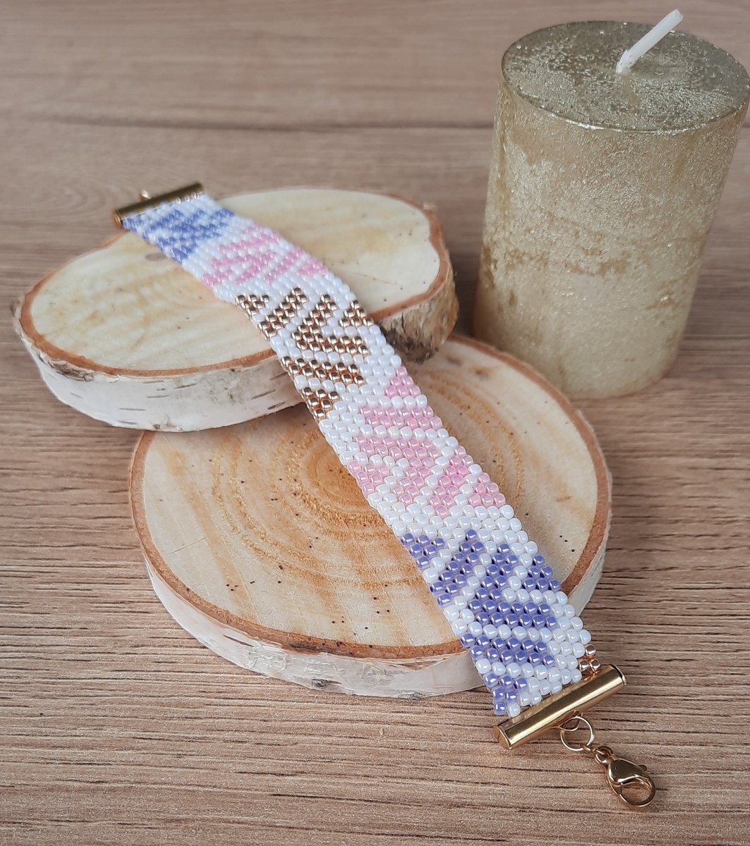 Bransoletka z koralików Toho z ornamentem, rękodzieło, idealny prezent, 14 cm