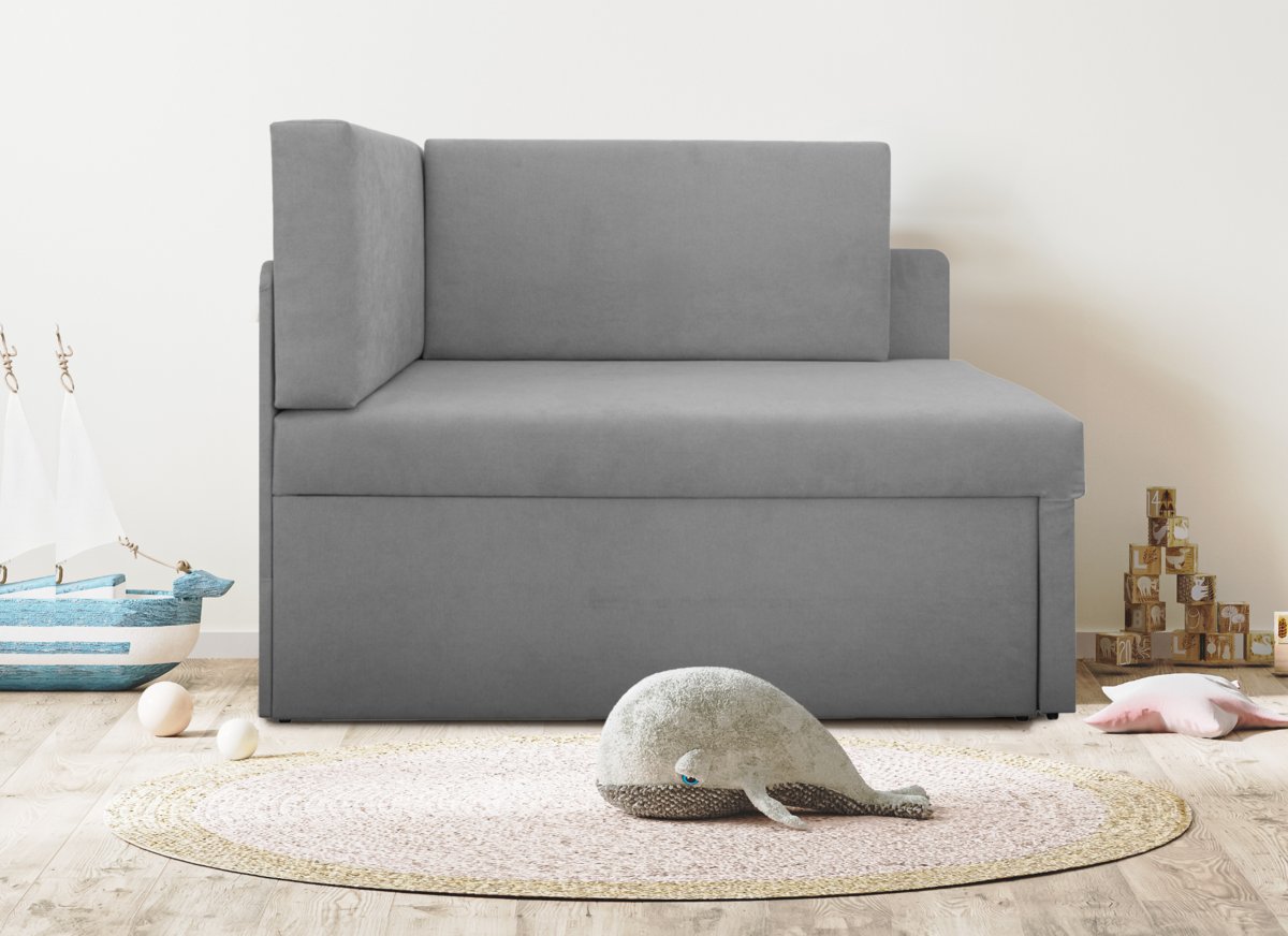 Narożnik jednoosobowy Viluś 108x81x78 cm sofa jednoosobowa do pokoju salonu z funkcją spania i przechowywania dla dzieci szary