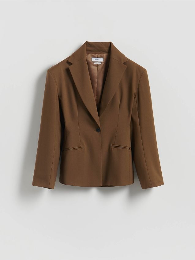 Reserved - Taliowana marynarka z wiskozą - warm olive