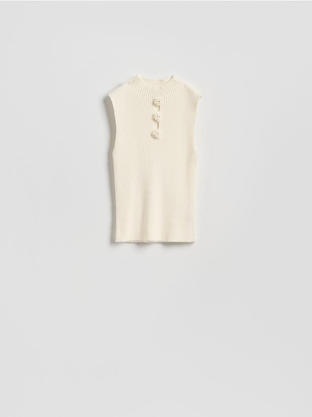 Reserved - Dzianinowy top z różami - kremowy