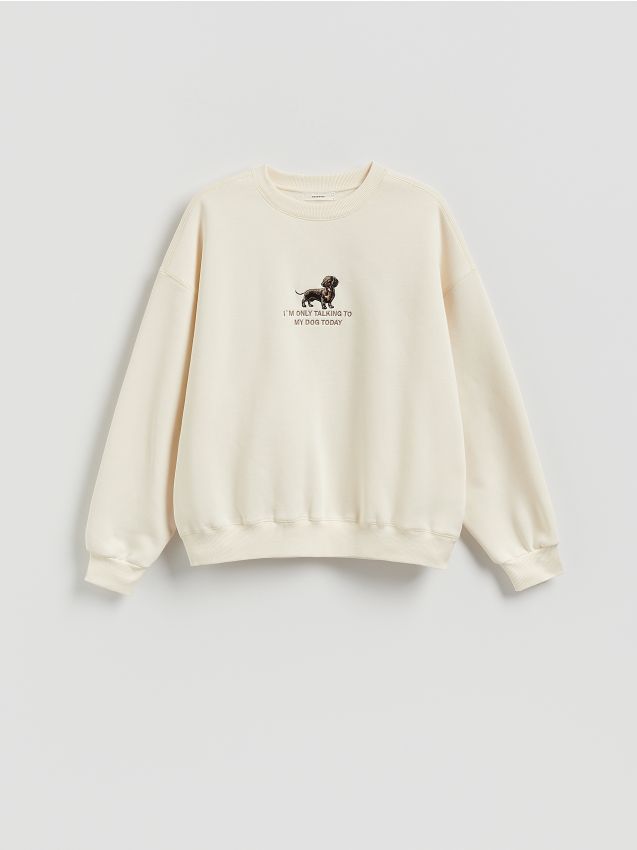 Reserved - Bluza z ozdobnym haftem - kremowy