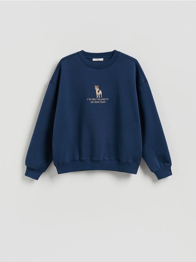 Reserved - Bluza z ozdobnym haftem - granatowy