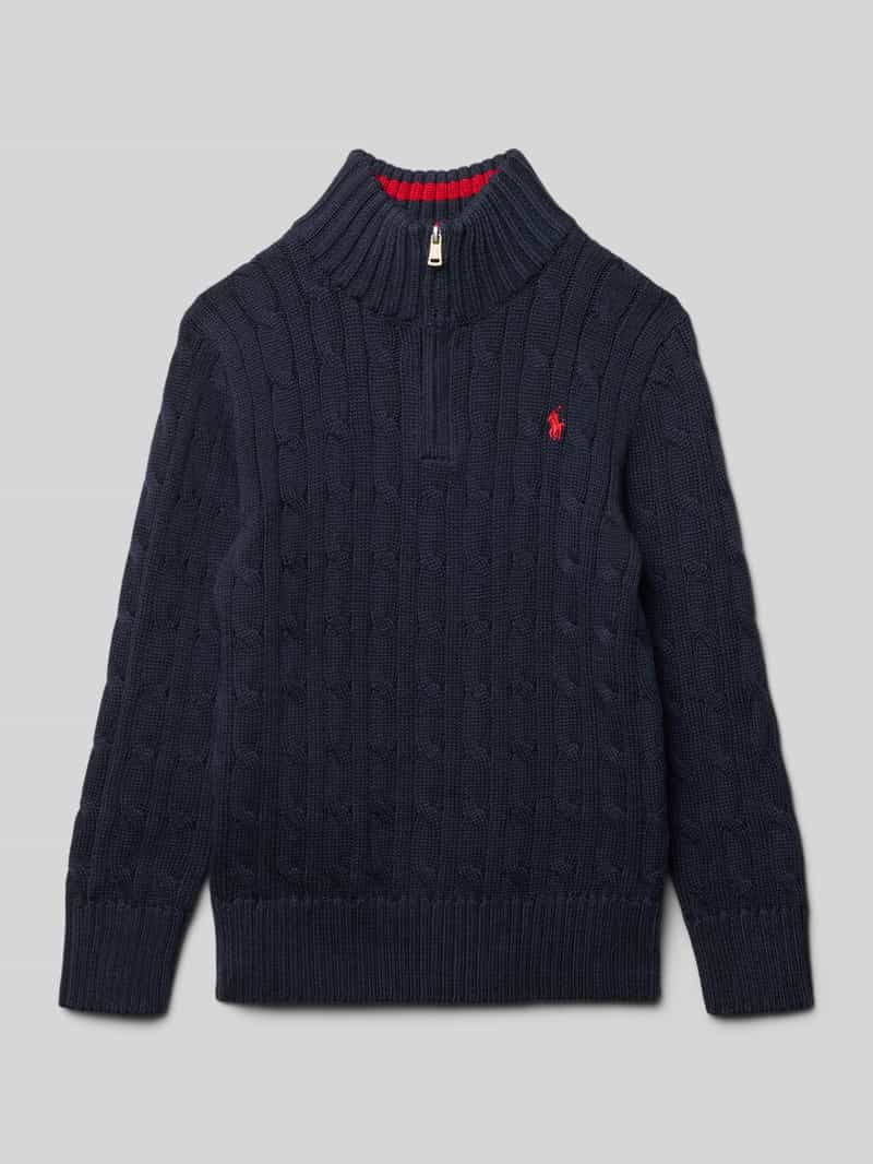 Sweter z dzianiny ze stójką i zamkiem błyskawicznym