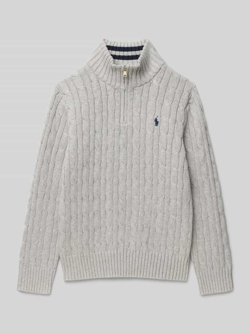 Sweter z dzianiny ze stójką i zamkiem błyskawicznym