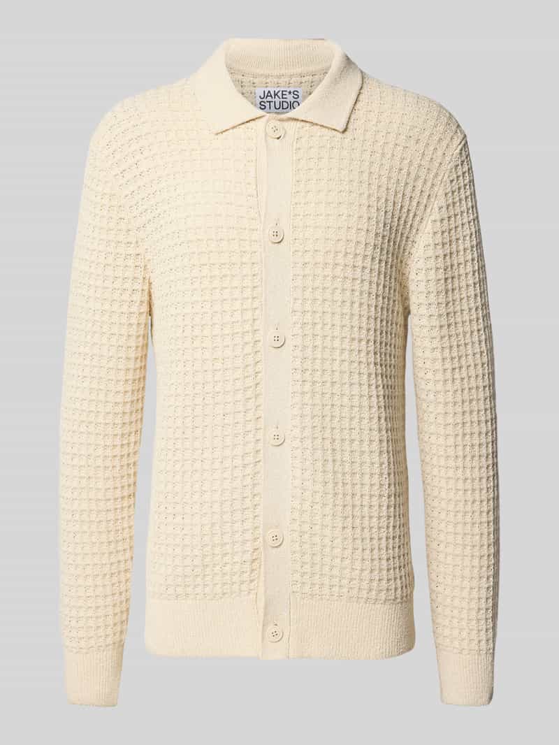 Kurtka z dzianiny z fakturowanym wzorem i kołnierzykiem polo