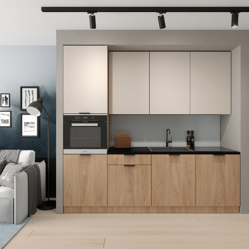 Zestaw mebli kuchennych Acari Long 9 el. 240 cm kolor beżowy/dąb