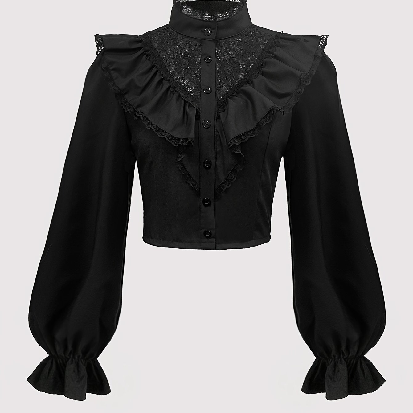 TEMU Gotycki Styl Damska Koszula z Długim Rękawem, Idealna na Halloween, Elegancki Strój Imprezowy, Kostium do Odgrywania Ról, Koronkowa Kołnierzyk z