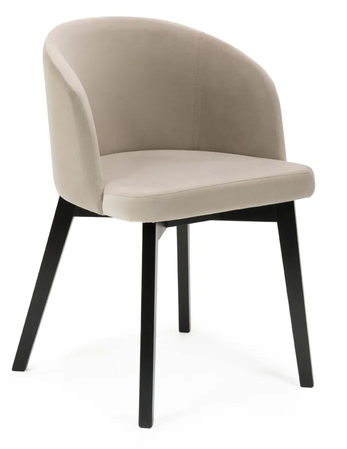 Beżowe drewniane krzesło welurowe na czarnych nogach - Fima 5X