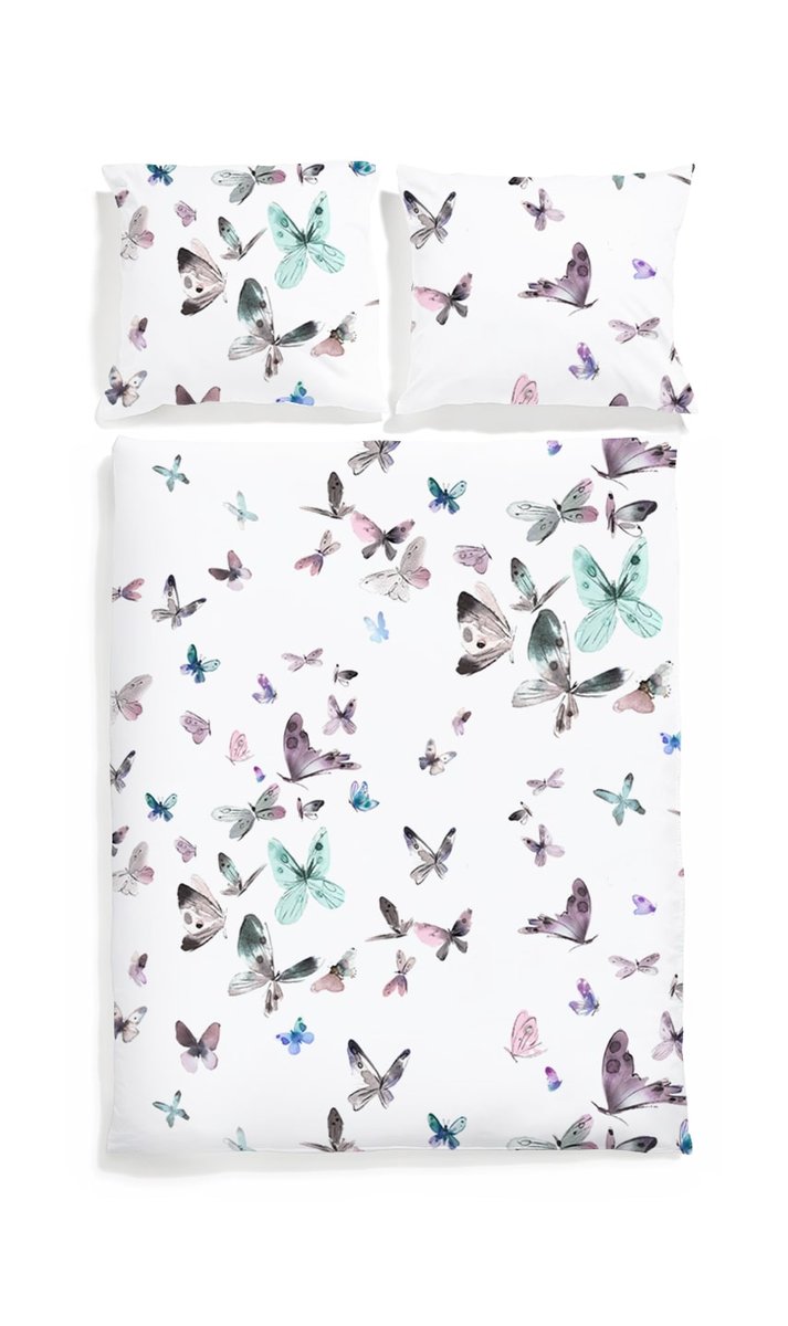 Komplet pościeli dwustronnej WHITE POCKET Motyle, 150x200 cm